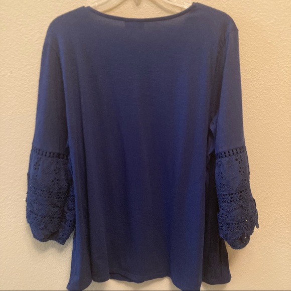 J. Jill Azure Mixed Media Eyelet 3/4 Sleeve Top - Picture 4 of 9